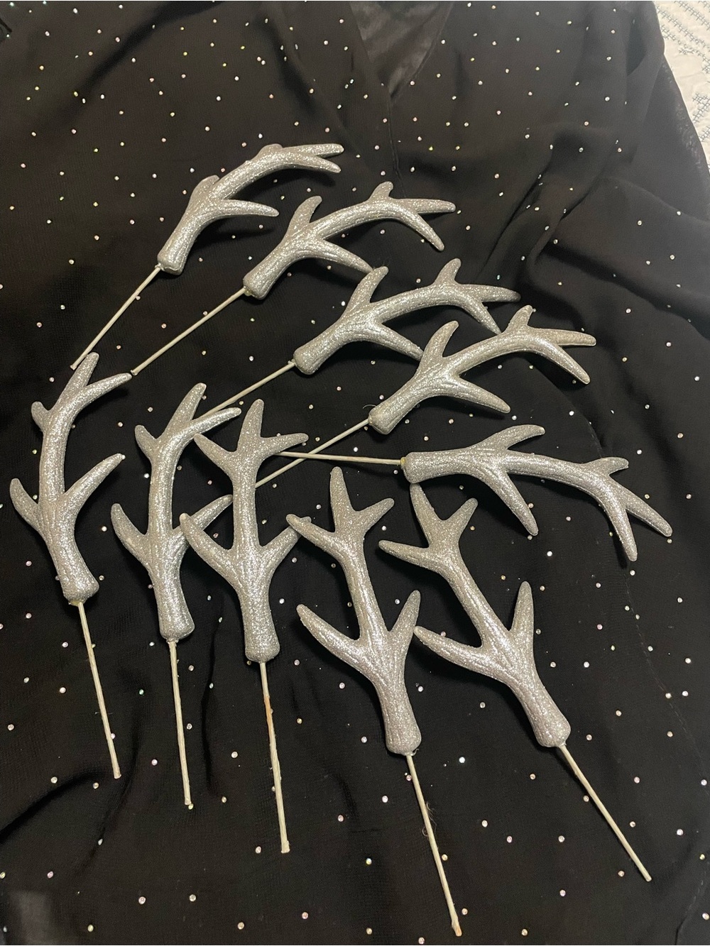 NWOT! Silver Glitter Reindeer Antler Picks for Holiday Decor - Set of 10